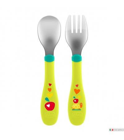 Chicco Posate Inox colore Verde +18 mesi