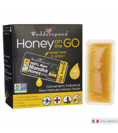 Wedderspoon Honey on the Go 100% miele crudo di Manuka 16+ 24 bustine monouso